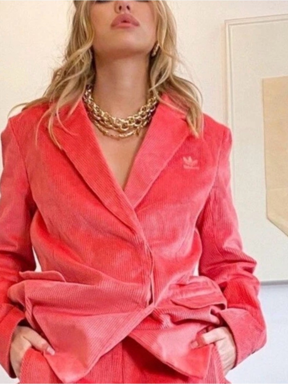 adidas Coral Pink Corduroy Blazer Jacket
